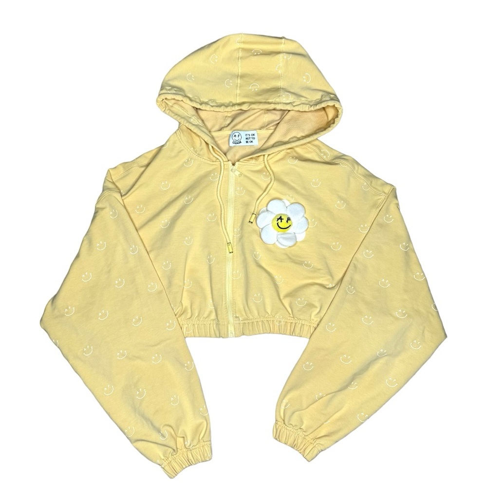 Rare Ozlana 3d flower cropped hooded sweater women jacket size medium